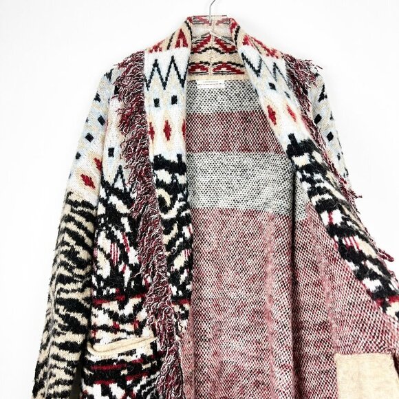Anthropologie Sweater Women's 1X Paloma Fringed Animal Print Belted Cardigan - Picture 7 of 15